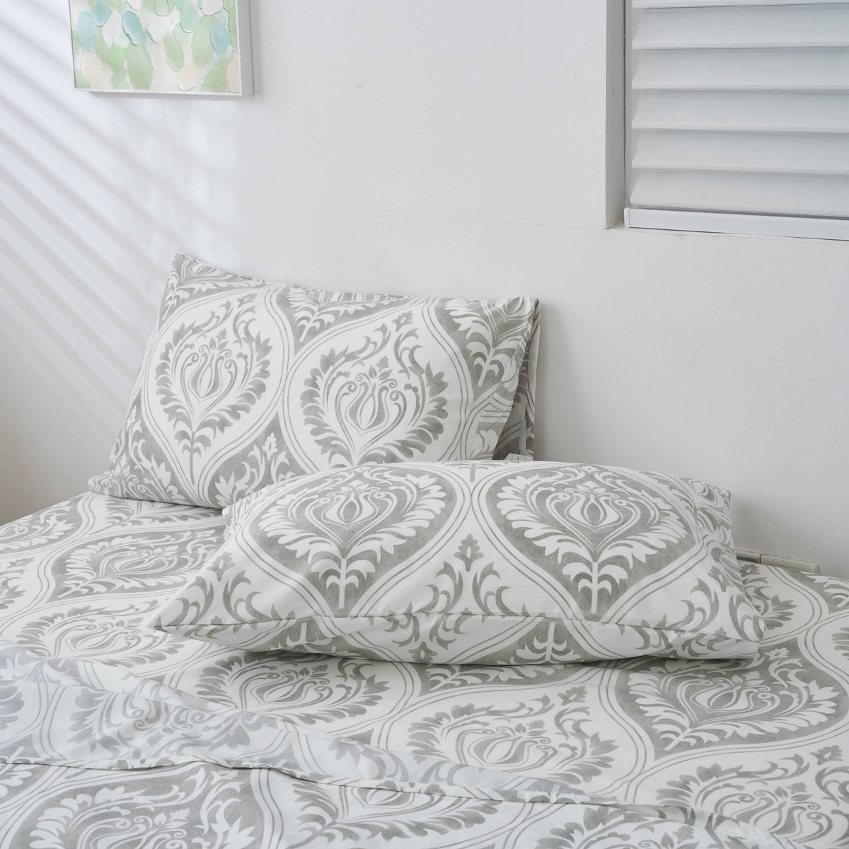 Tache Dreamy Moon Sky Ogee Damask Heather Gray White Pillowcases (TB300)
