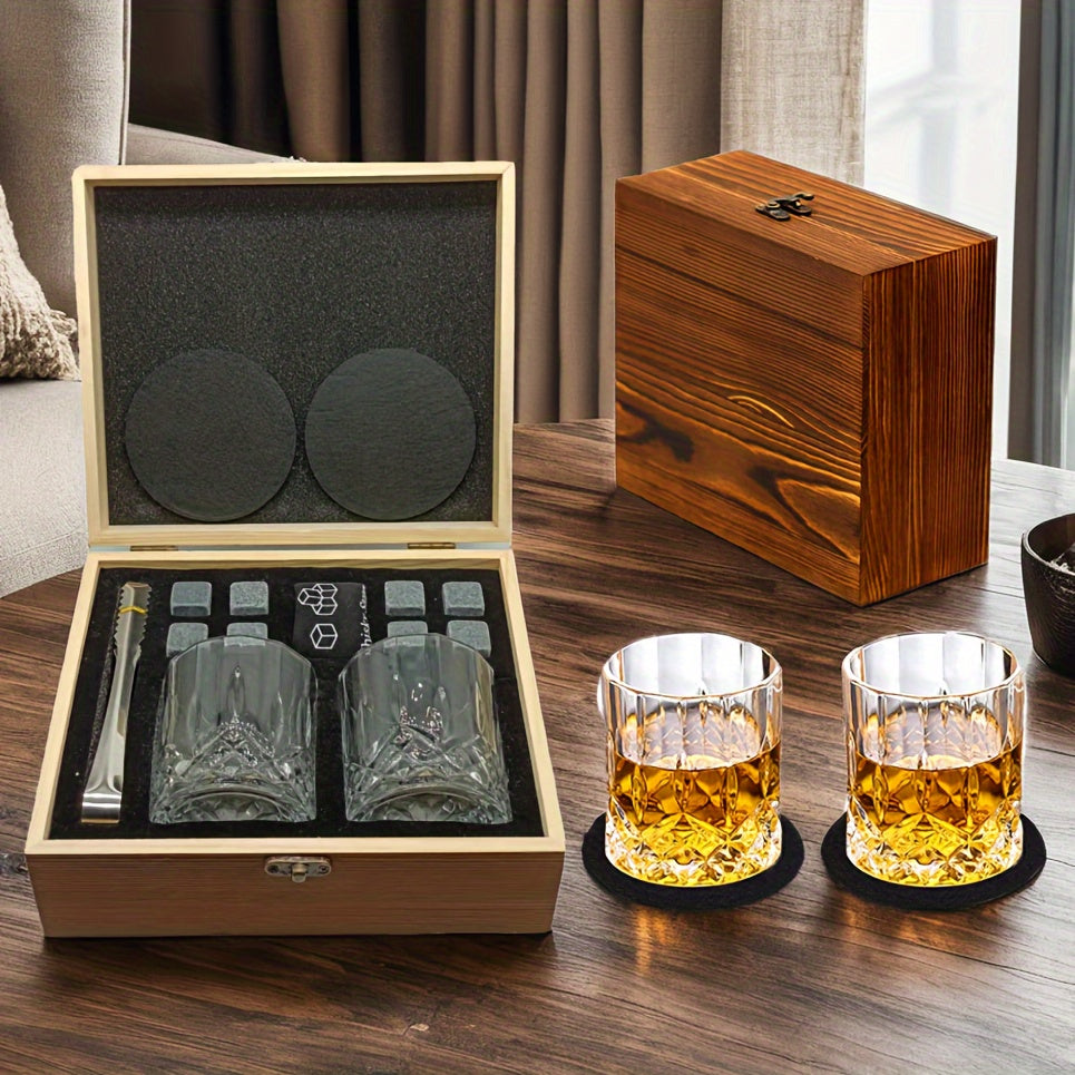 Whiskey Glasses Gift Set with Stones & Tongs
